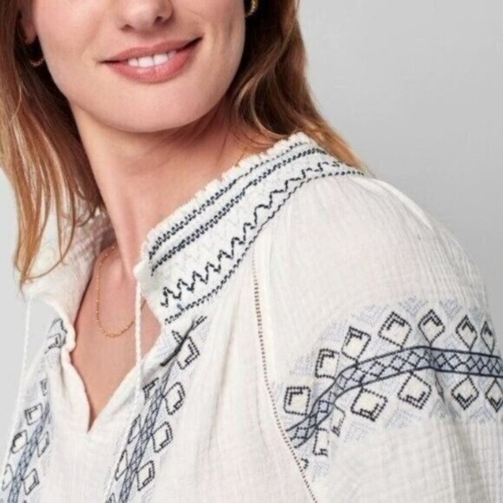 Faherty Catrina Embroidered Maxi Dress White S Cotton Bohemian NEW - Picture 2 of 15